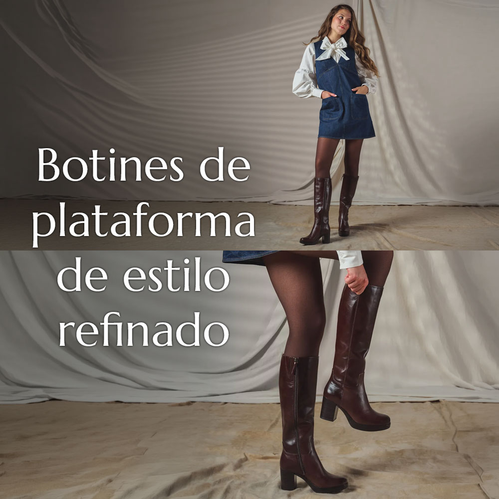 Botines de plataforma de estilo refinado. Un montaje de la bota Kristen en varios entornos en el modelo.