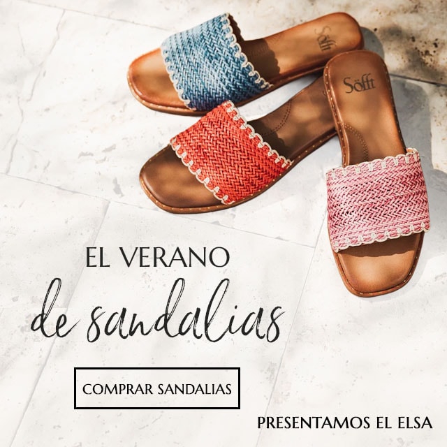 el verano de sandalias. Comprar sandalias. Presentamos la sandalia deslizable Elsa en azul, rojo y rosa.