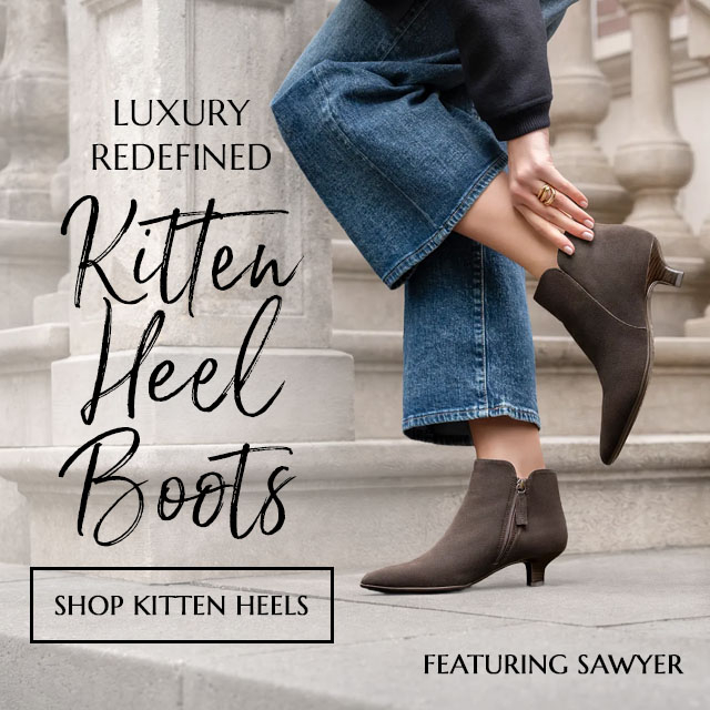 Luxury Redefined Kitten Heel Boots. Shop Kitten Heels. Featuring Sawyer kitten heel bootie in brown suede.