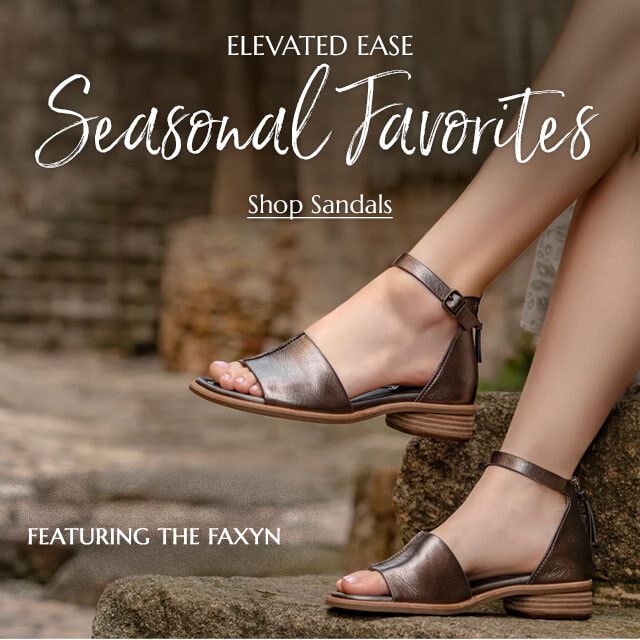 Elevated Ease Seasonal Favorites. Shop Sandals. Featuring The Faxyn ankle strap sandal.