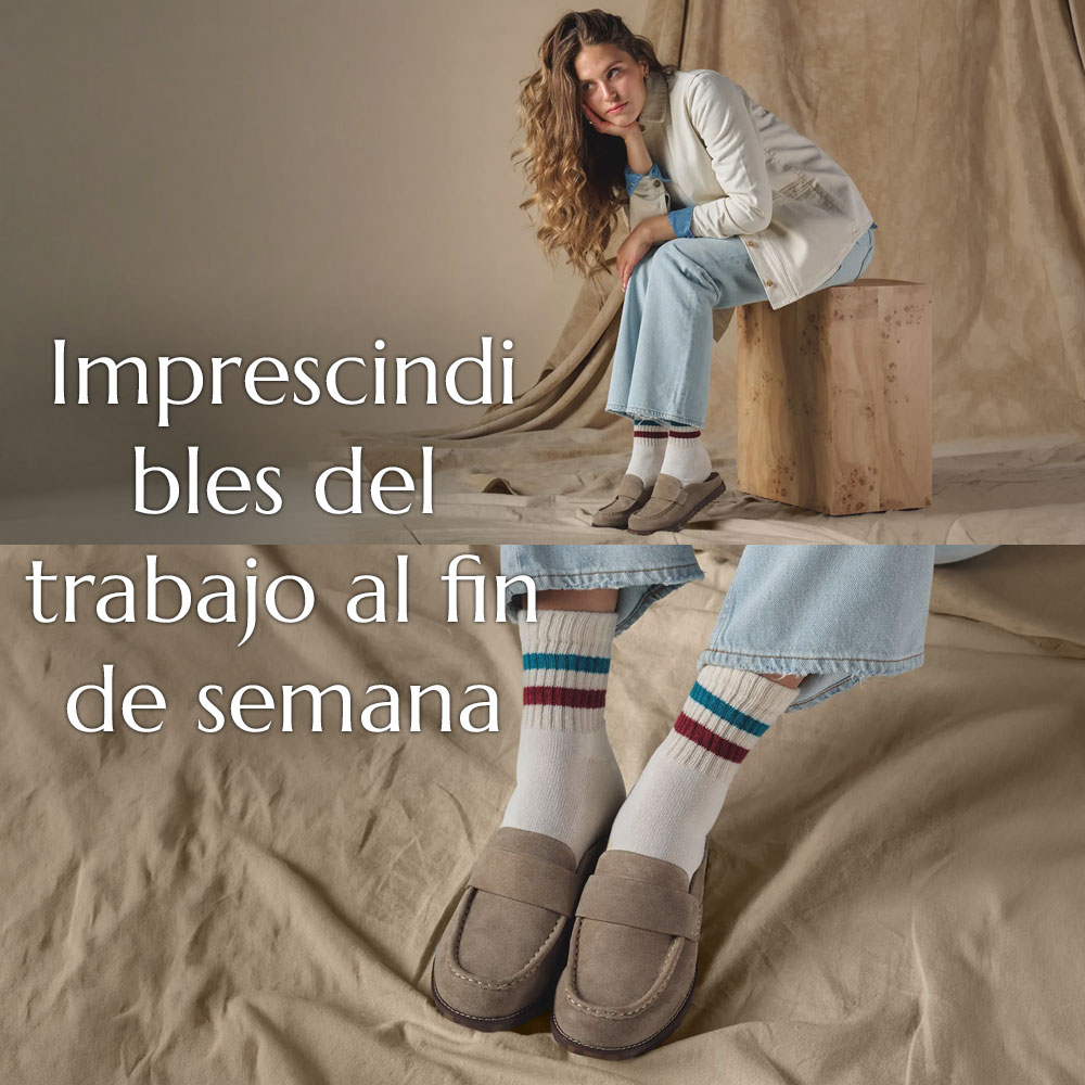 Imprescindibles del trabajo al fin de semana. Un montaje de Alicia Loafer en varios ambientes en modelo.