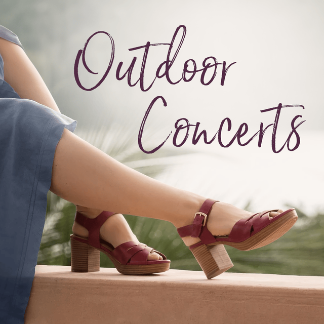 Outdoor Concerts. Featuring the Liv sandal heel in red.