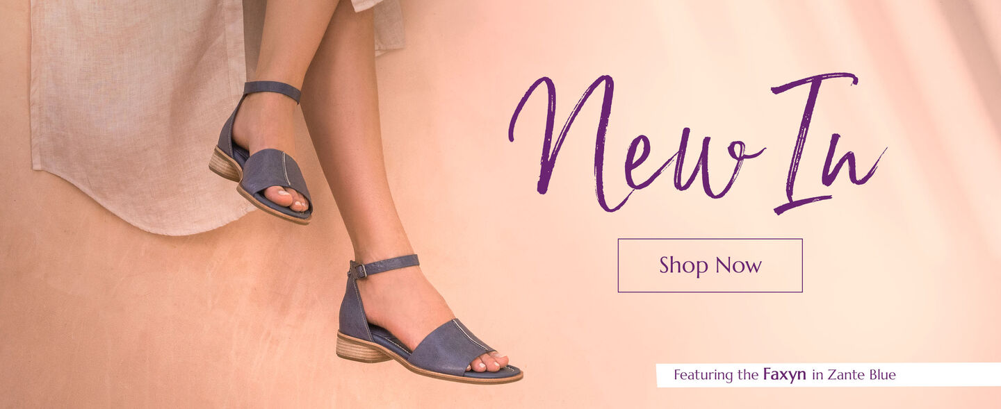 New In. Shop New Arrivals. Featuring the Faxyn Sandal in Zante Blue.