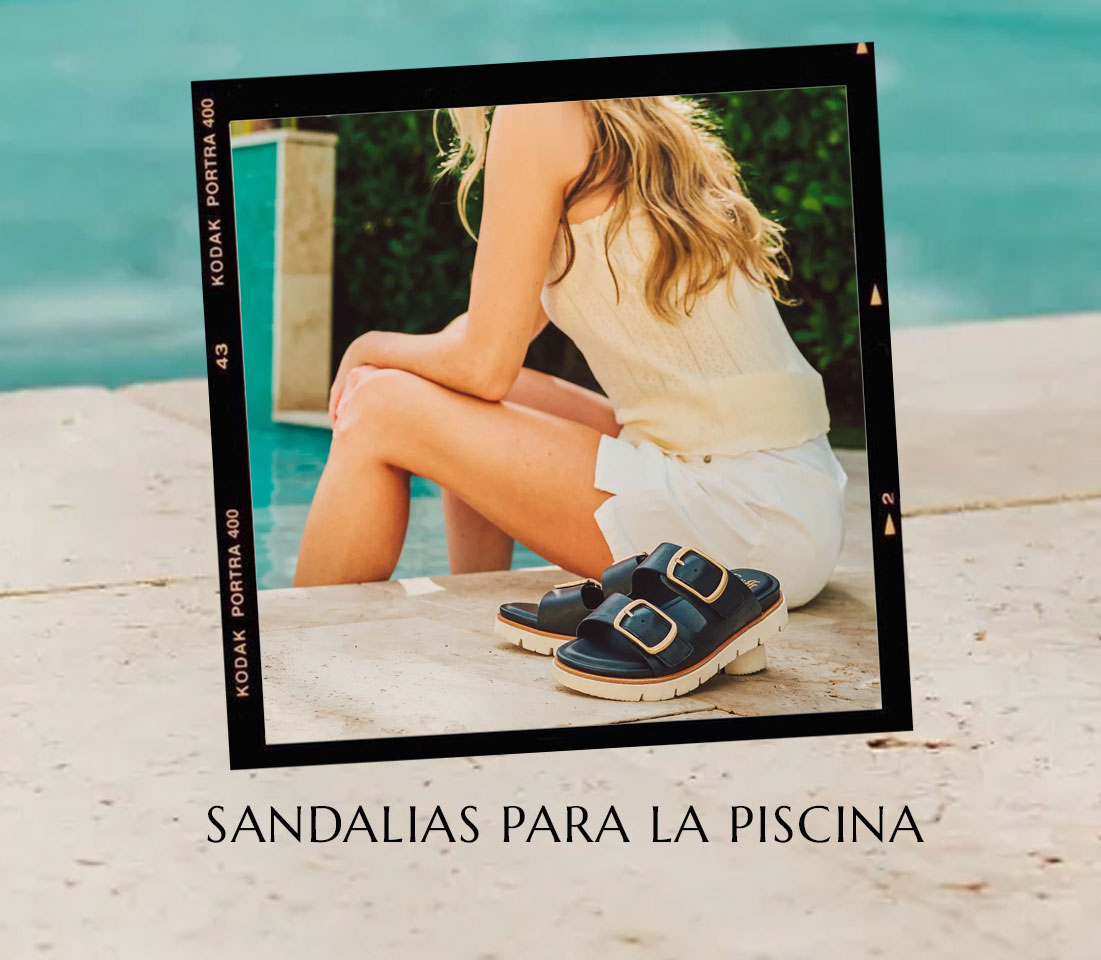 Sandalias para la piscina. Presentamos la sandalia Gabby en negro.