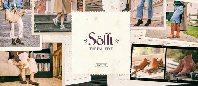 Söfft. The Fall Edit. Since 1927. featuring various Sofft style in a montage.