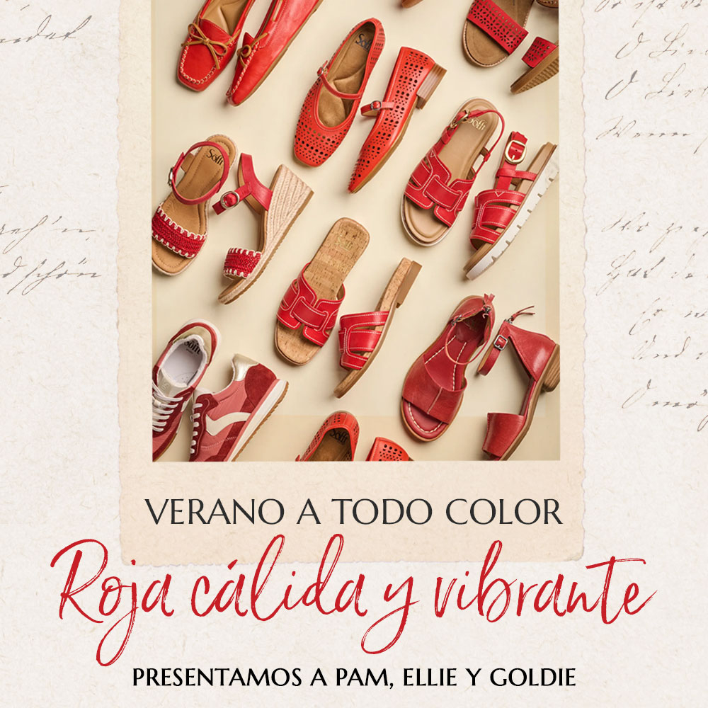 Verano a todo color. Rojo c&aacute;lido y vibrante. Presentamos la sandalia Pam en rojo, la sandalia Ellie en rojo y la sandalia Goldie en rojo.
