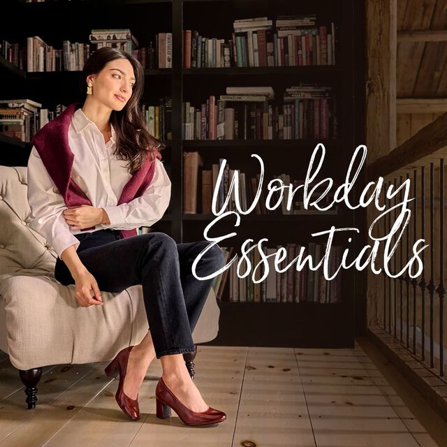 Workday Essentials. Featuring the Anna Marie heel pump in red.