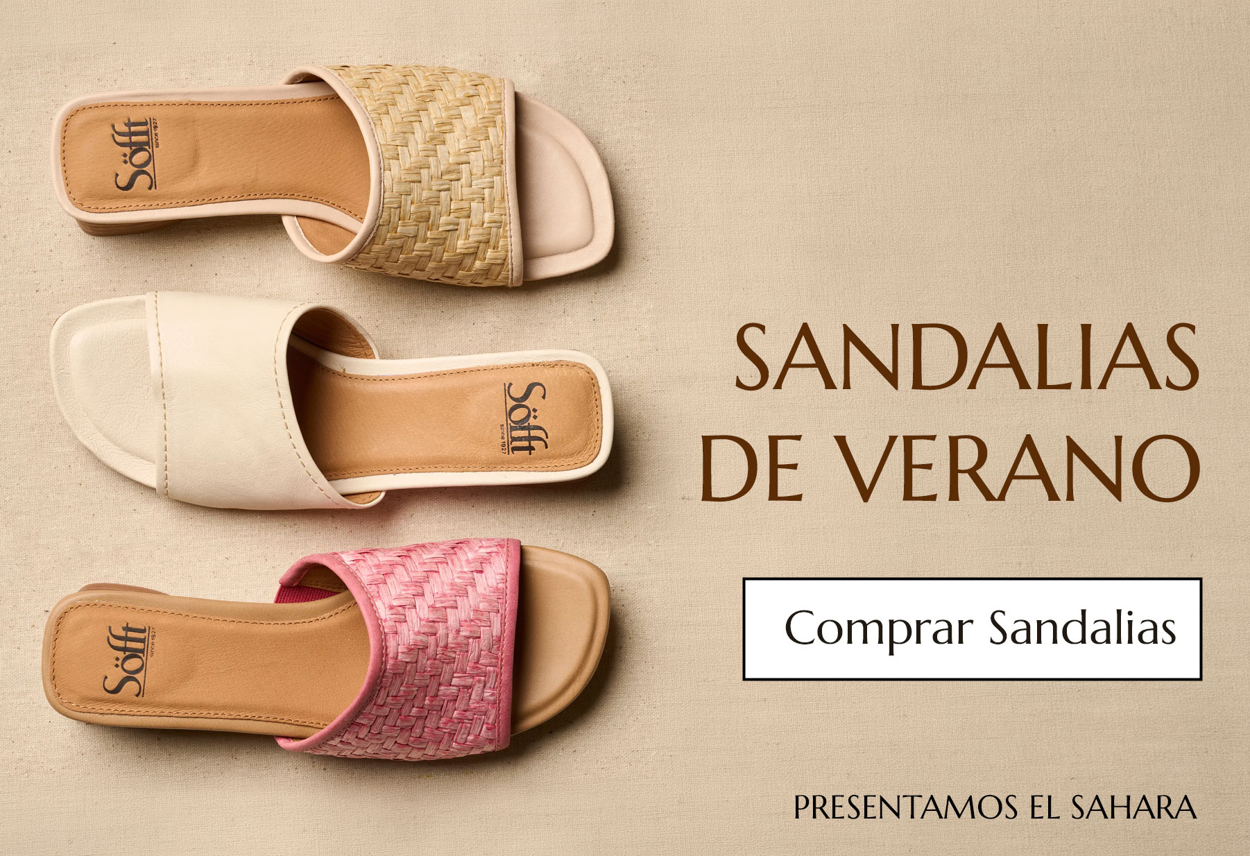 Sandalias de verano. Comprar Sandalias. Presentamos la sandalia Sahra en color tostado, blanco y rosa.