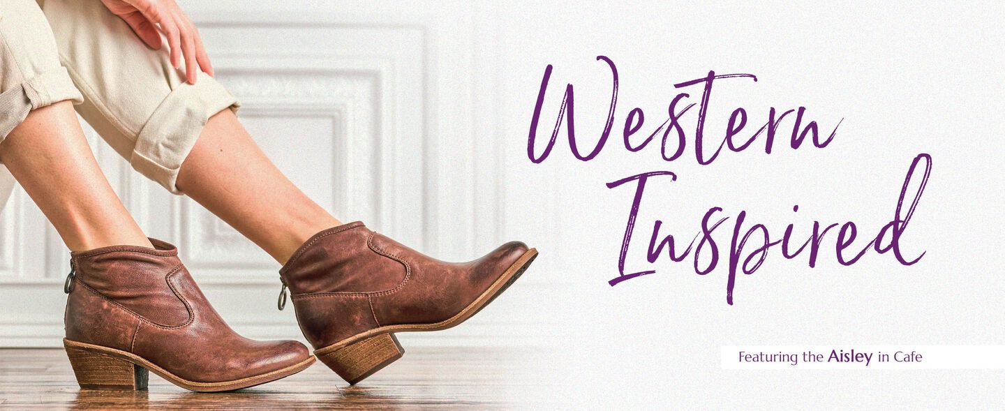 Western Inspired. Featuring the Aisley Bootie in brown. Shop Aisley.