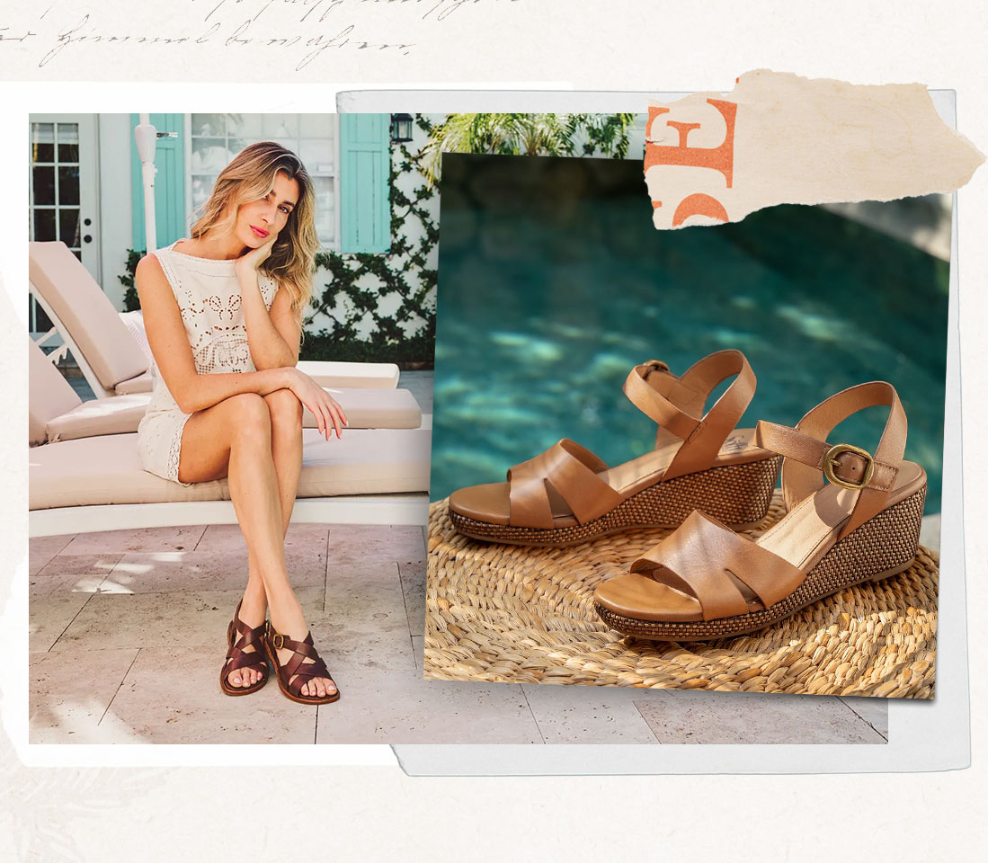 Woman sitting on a lounge seat next to a pool. Featuring the Vanessa and Nancy in brown.