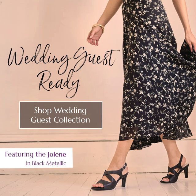 Wedding Guest Ready. Featuring the Jolene heeled slingback sandal in Black Metallic. Shop Wedding Guest Collection.