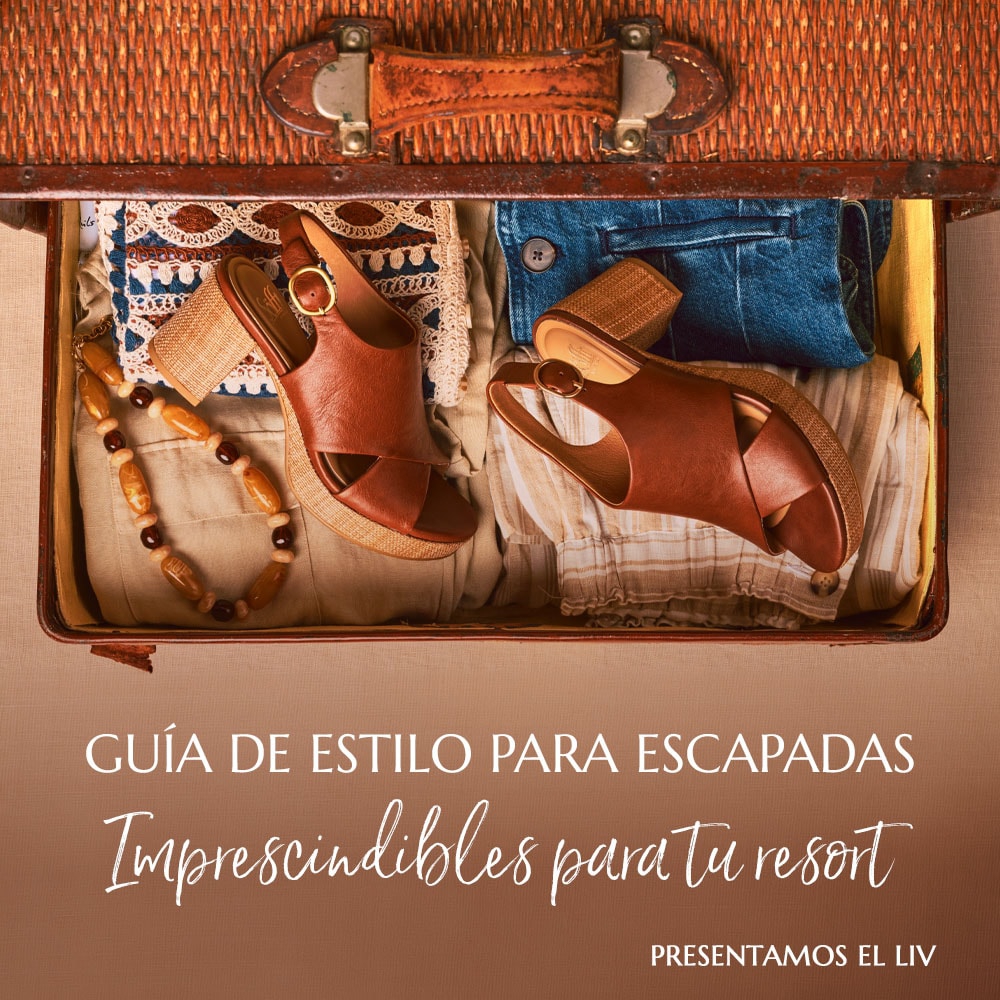 Gu&iacute;a de estilo para tu escapada. Imprescindibles para tu resort. Te presentamos la sandalia Liv en color marr&oacute;n.