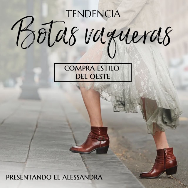 Tendencia Botas vaqueras. Compra estilo 
del Oeste. Presentamos el bot&iacute;n Alessandra en color marr&oacute;n.
