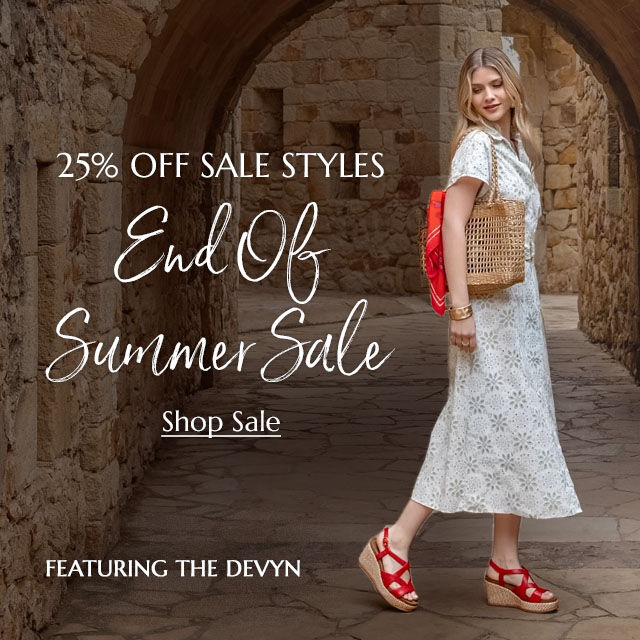 25% Off Sale Styles. End Of Summer Sale. Featuring The Devyn. Shop Sale.