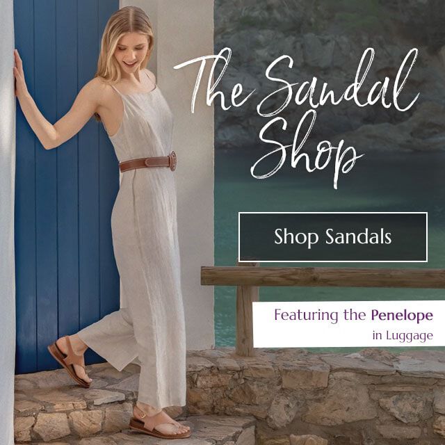 The Sandal Shop. Featuring the Penelope sandal in Luggage (tan). Shop Sandals.