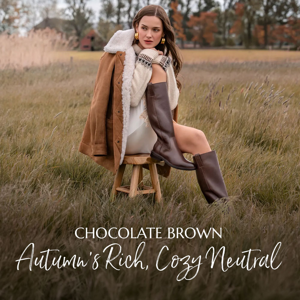 Chocolate Brown. Autumn's rich, cozy neutral. Featuring the Samantha III tall boot in brown. Learn More.