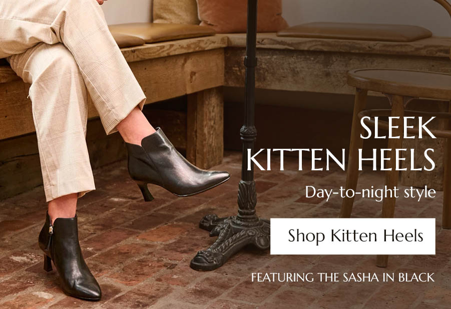 Sleek Kitten Heels. Day-to-night style. Featuring the Sasha In Black. Shop Kitten Heels.