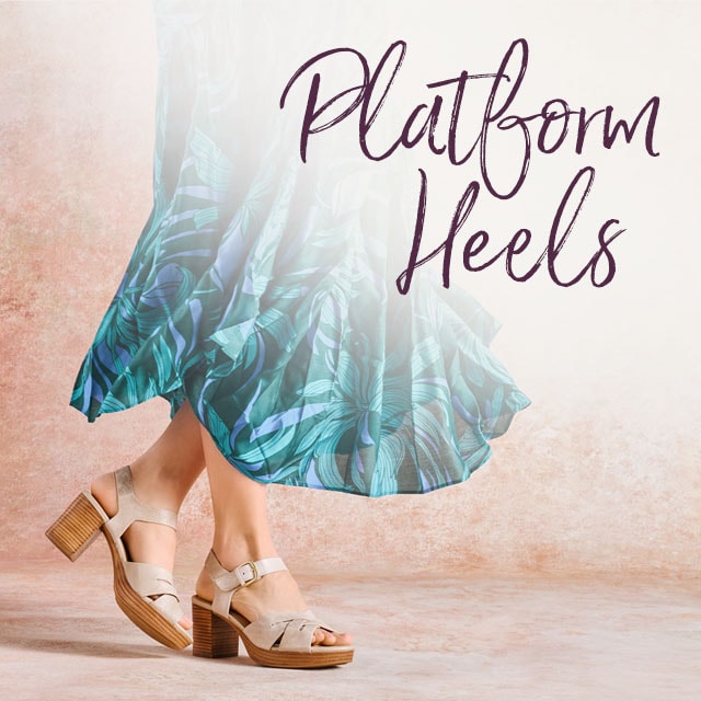 Platform Heels. Featuring the Lacie heel in tan.